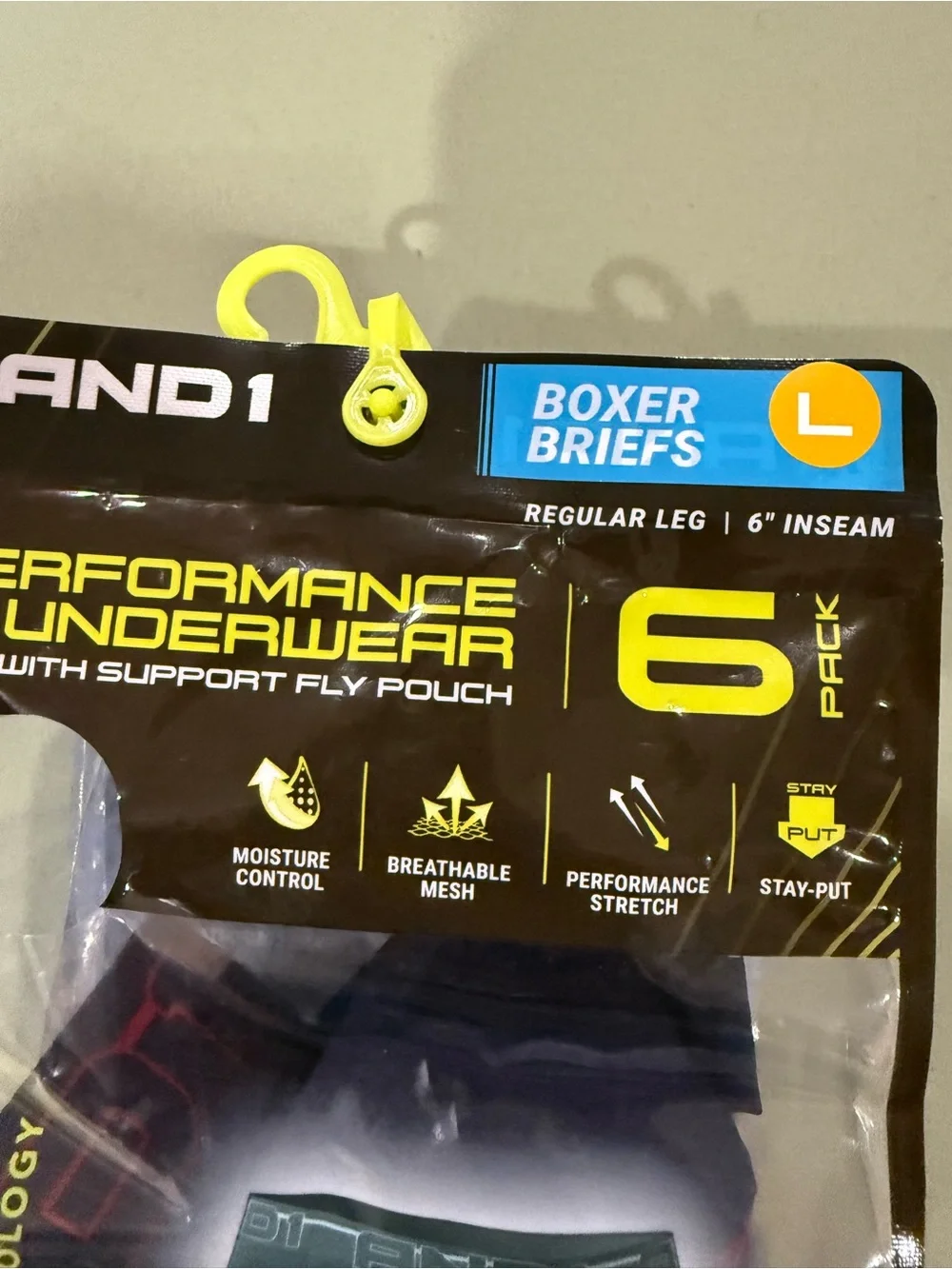 AND1 Men's Performance Boxer Briefs - Red, Blue & Black - 3 pairs (Large)